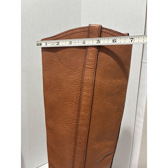 Tory Burch Brown Leather Tall Riding Women’s Boots Shoes Size 7 logo accent - Picture 5 of 12